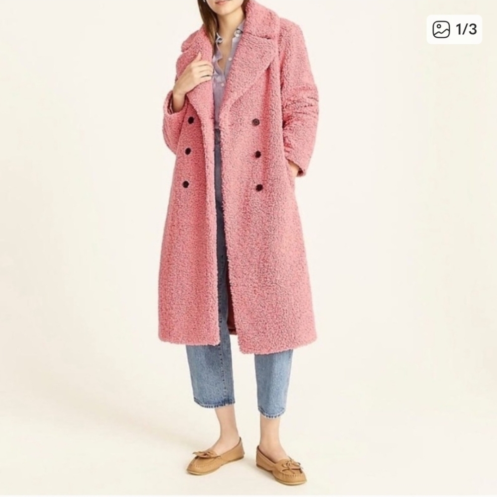 J CREW Double-breasted teddy sherpa topcoat Pink Size XS Extra Small